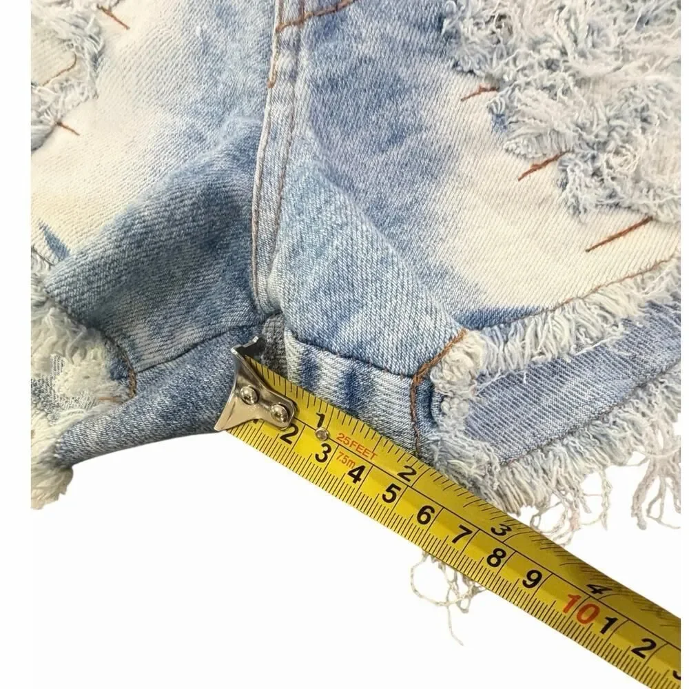 VTG Y2K Hyconts Brazilian Distressed Rhinestone Denim Button Fly Shorts Size 26